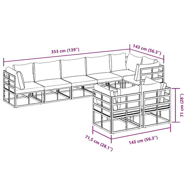 Σετ Καναπέ Κήπου με μαξιλάρι 8 pcs Μαύρο Αλουμίνιο