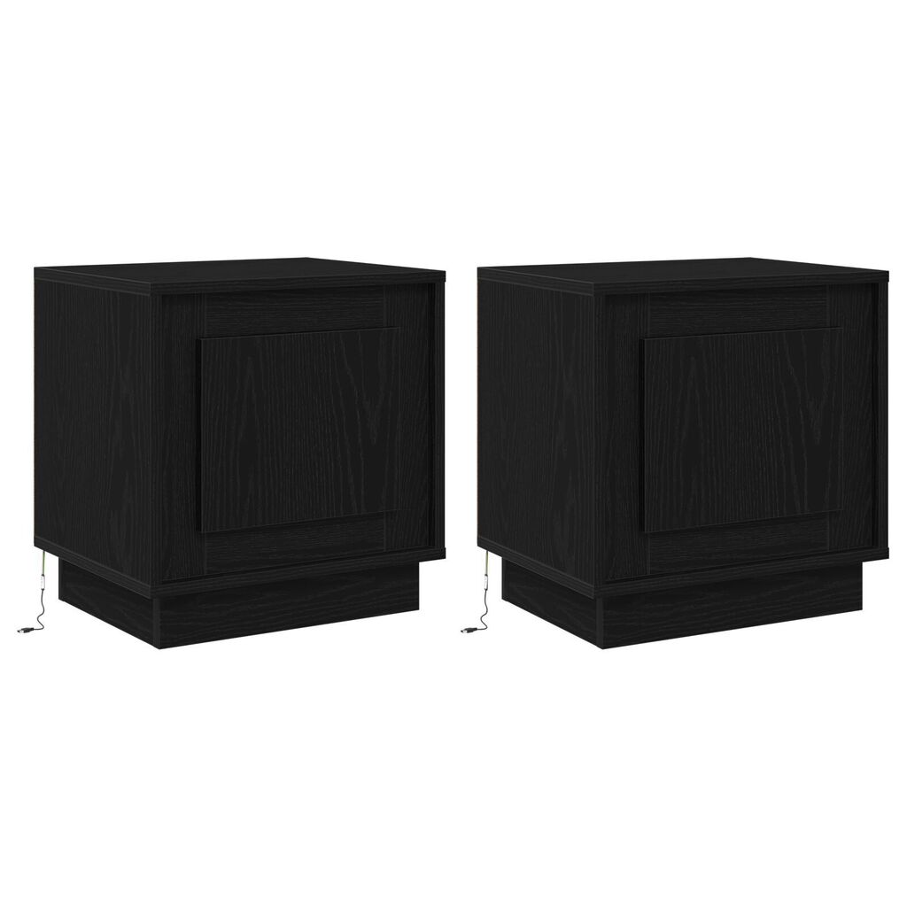vidaXL Κομοδίνα με LED Φώτα 2 τμχ Μαύρο Δρυς 44x34,5x45 εκ