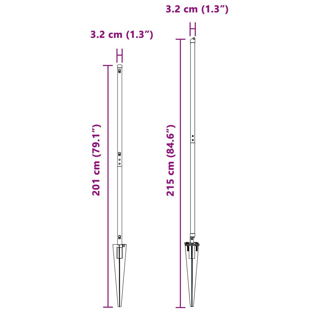 vidaXL Στήλες Φράχτη με Άκρο 26 τμχ Ø32 mm 170 cm Γαλβανισμένο Χάλυβα