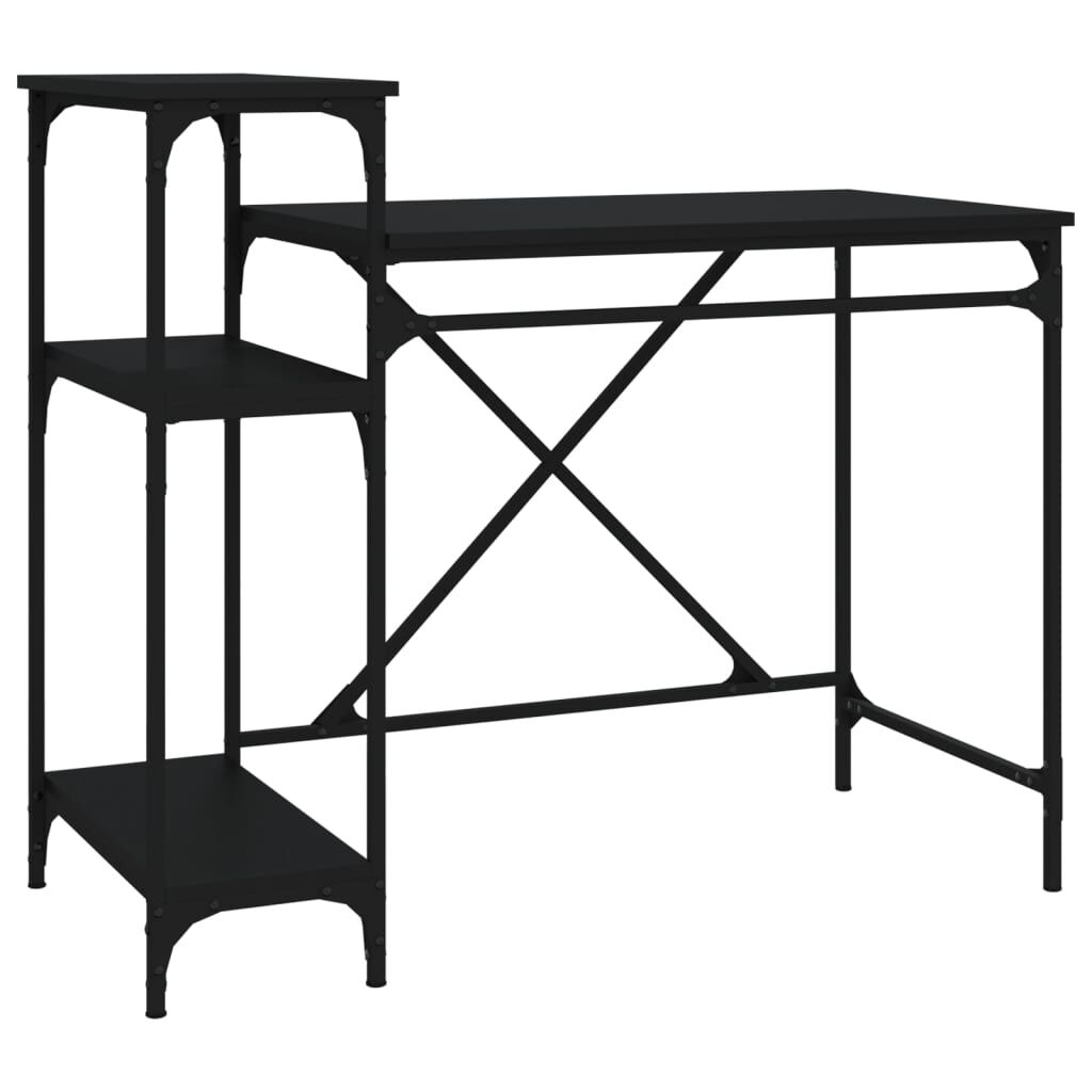vidaXL Γραφείο με Ράφια Μαύρο 105x50x90 εκ. Επεξ. Ξύλο/Σίδηρος