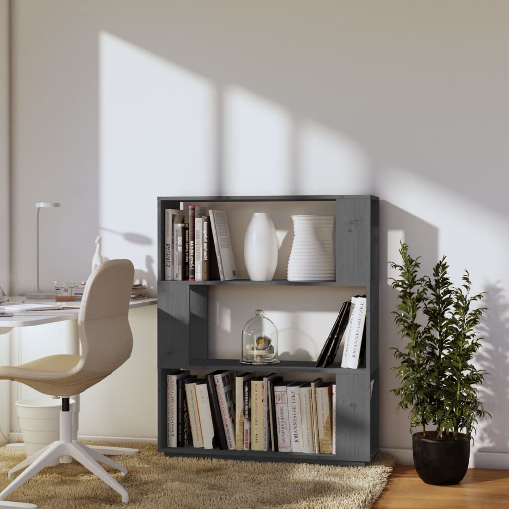 vidaXL Βιβλιοθήκη/Διαχωριστικό Χώρου Γκρι 80x25x101 εκ. Μασίφ Πεύκο