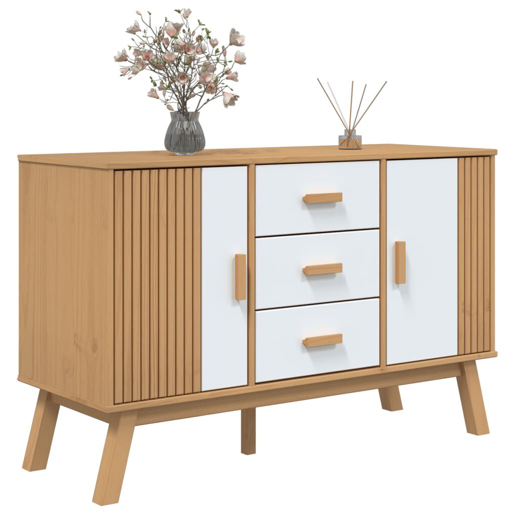 vidaXL Μπουφές OLDEN Λευκό & Καφέ 114x43x73,5 εκ. Μασίφ Ξύλο Πεύκου