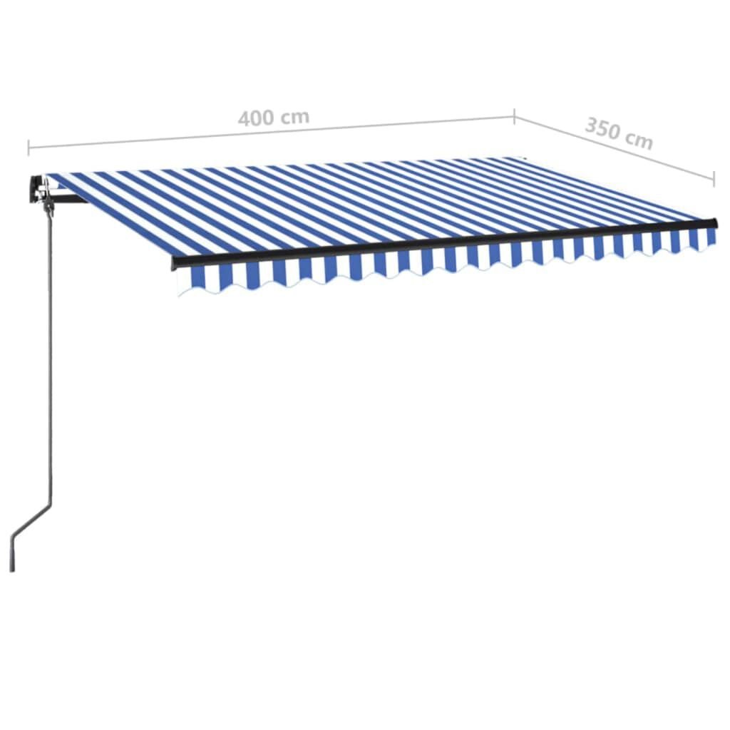 vidaXL Τέντα Συρόμενη Χειροκίνητη με LED Μπλε / Λευκό 400 x 350 εκ.