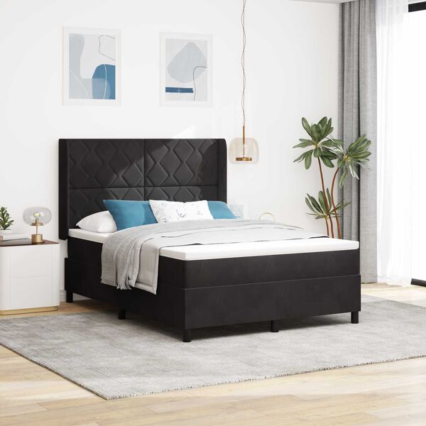 vidaXL Κρεβάτι με Σκηνίωμα και Στρώμα & LED Μαύρο 140x200 εκ. Βελούδο