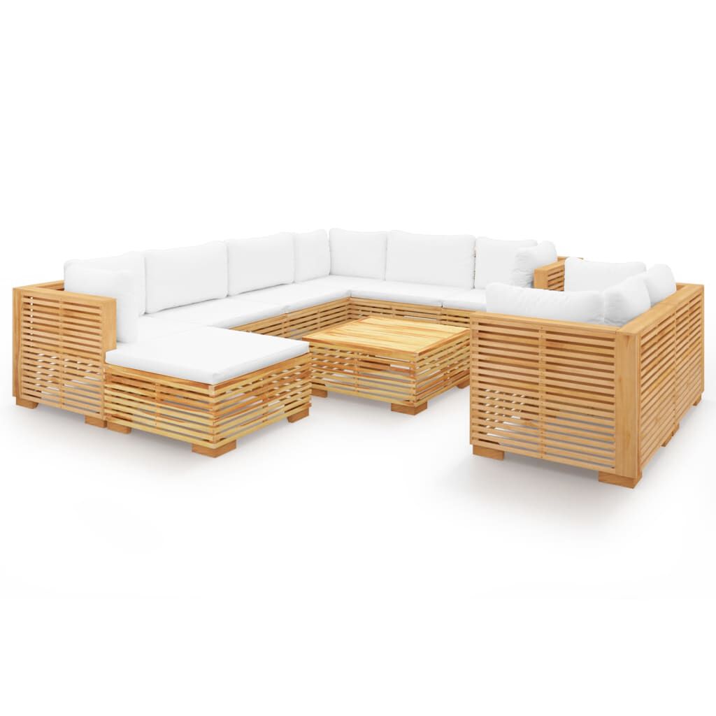 vidaXL Σαλόνι Κήπου Σετ 10 Τεμαχίων από Μασίφ Ξύλο Teak με Μαξιλάρια