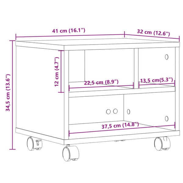 vidaXL Βάση Εκτυπωτή με Ρόδες Λευκή 41x32x34,5 εκ.
