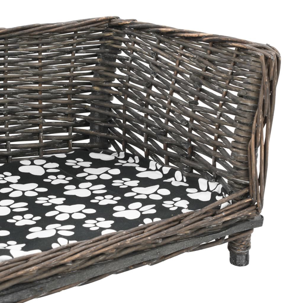 vidaXL Καλάθι Σκύλου με Μαξιλάρι Γκρι 50x33x30 εκ. Φυσικό Ξύλο Ιτιάς