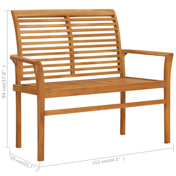 vidaXL Παγκάκι Κήπου 112 εκ. από Μασίφ Ξύλο Teak με Πράσινο Μαξιλάρι