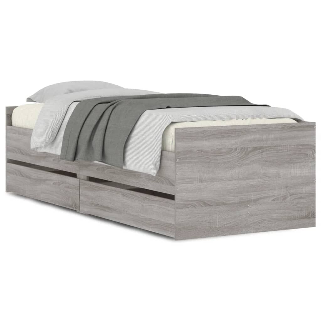 vidaXL Πλαίσιο Κρεβατιού με Συρτάρια Γκρι Sonoma 90 x 190 εκ.