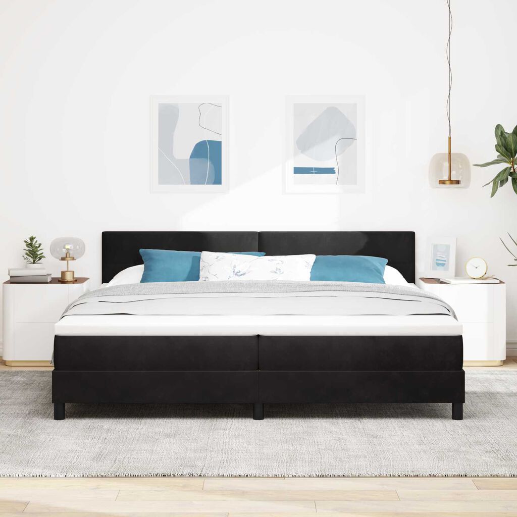 vidaXL Κρεβάτι Box Spring με Στρώμα Μαύρο 200x200 εκ Βελούδο