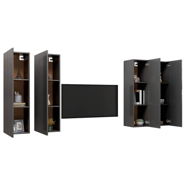 vidaXL Έπιπλα Τηλεόρασης 4 τεμ. Γκρι 30,5 x 30 x 110 εκ. Επεξ. Ξύλο