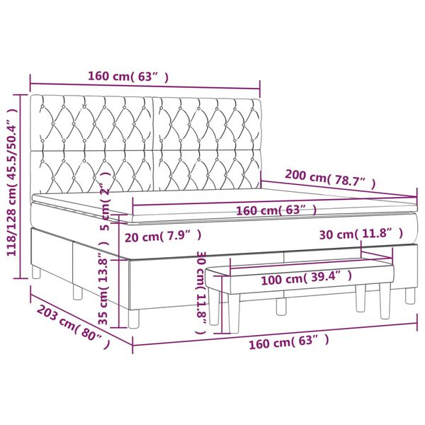 vidaXL Κρεβάτι Boxspring με Στρώμα Ανοιχτό Γκρι 160x200 εκ. Βελούδινο