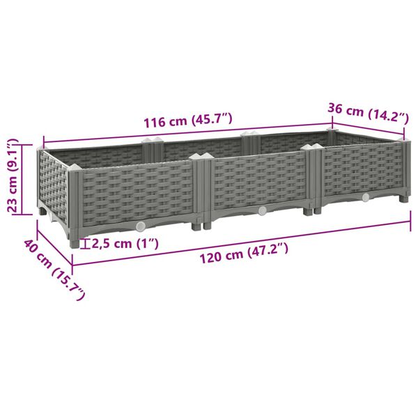 vidaXL Ζαρντινιέρα 120 x 40 x 23 εκ. από Πολυπροπυλένιο