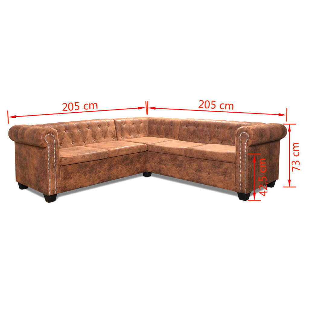 vidaXL Καναπές Γωνιακός Πενταθέσιος Chesterfield Καφέ Συνθετικό Δέρμα