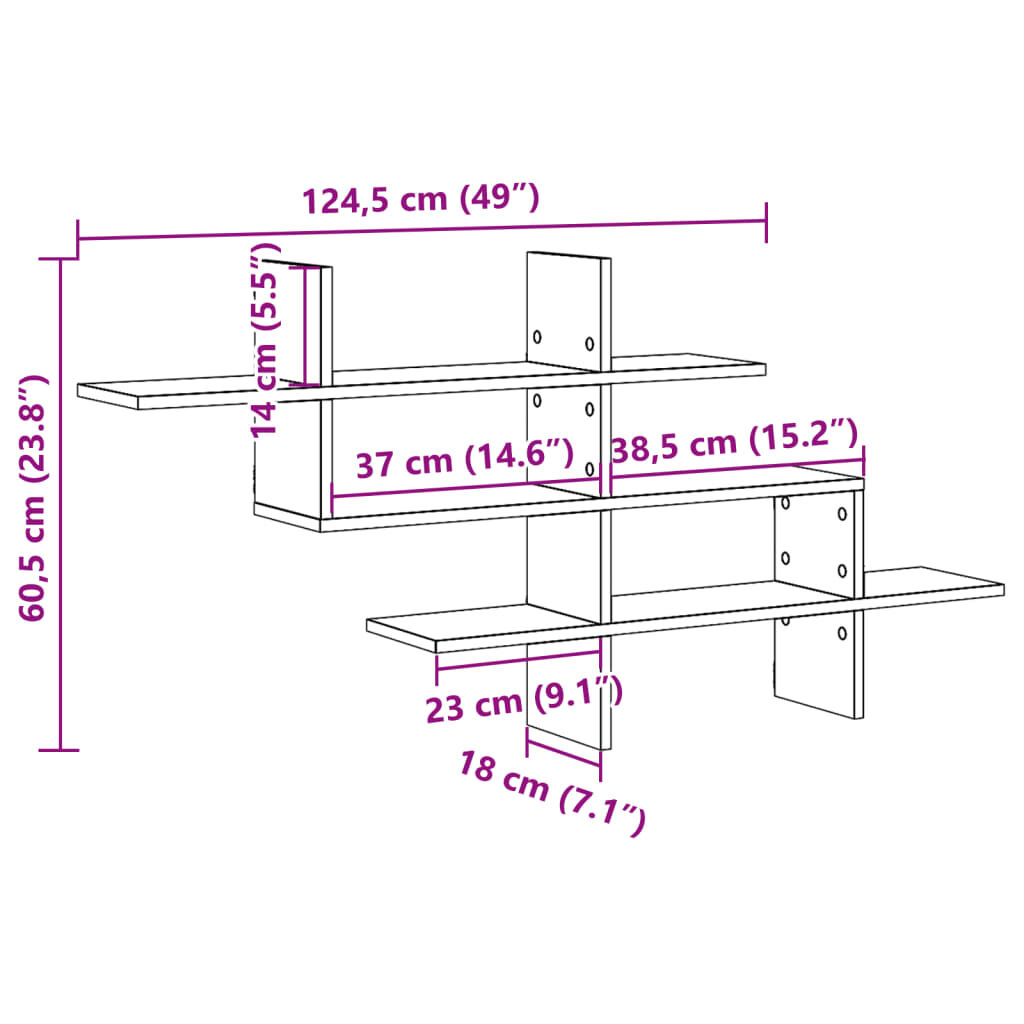 vidaXL Ράφι Τοίχου Λευκό 124,5x18x60,5 εκ. από Επεξεργασμένο Ξύλο