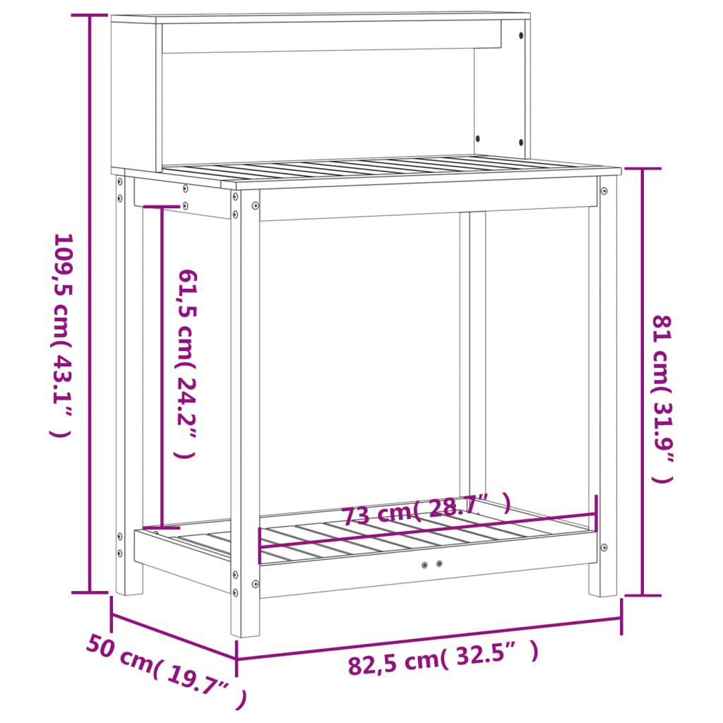 vidaXL Τραπέζι Κηπουρικής με Ράφια 82,5x50x109,5 εκ. Μασίφ Ξύλο Πεύκου