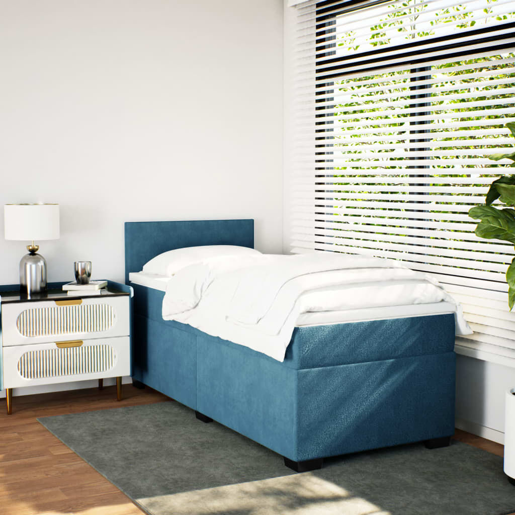 vidaXL Κρεβάτι Boxspring με Στρώμα Σκούρο Μπλε 90x200 εκ. Βελούδινο