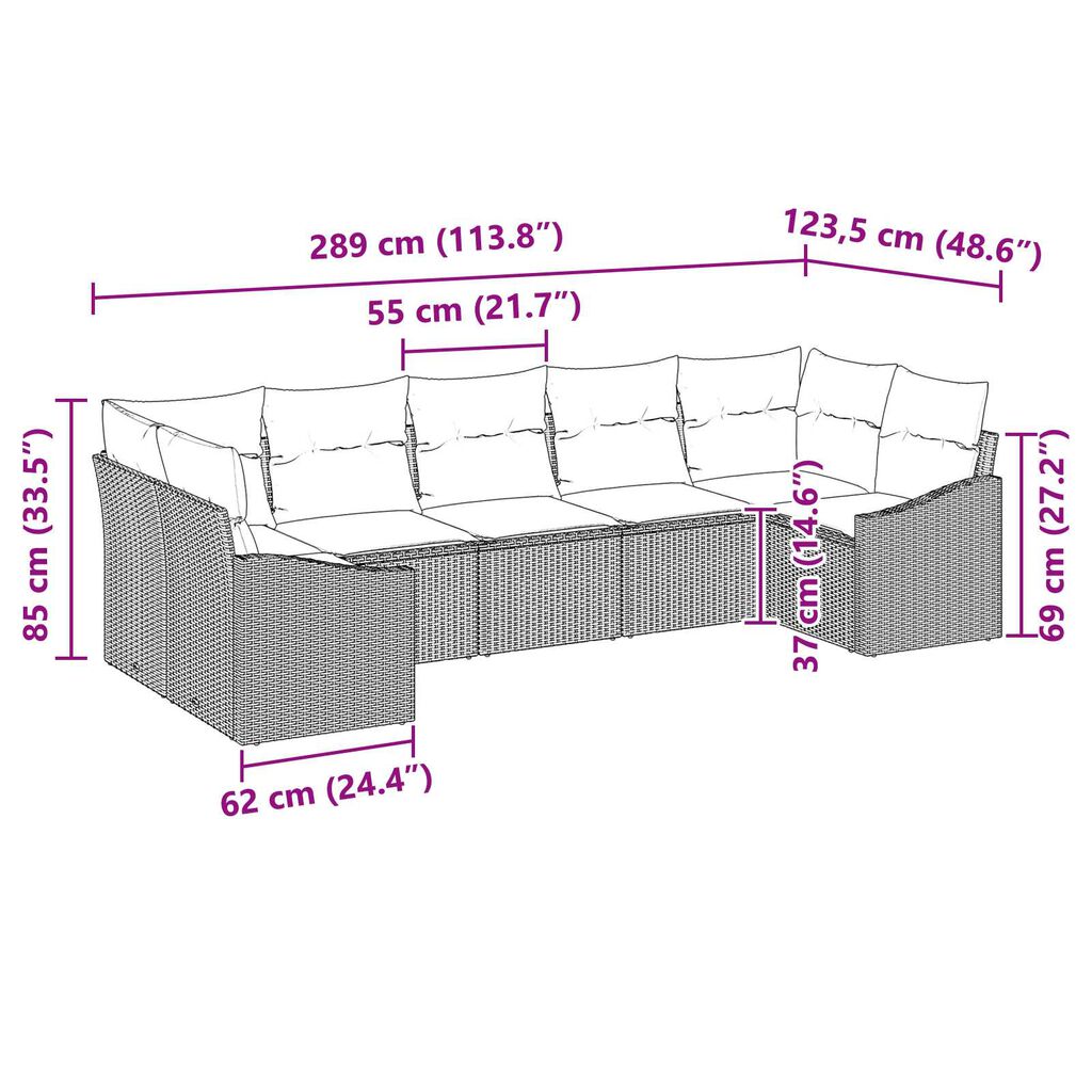 vidaXL Σετ Καναπέ Κήπου 7 pcs Ανοιχτό γκρι Πολυ ράταν