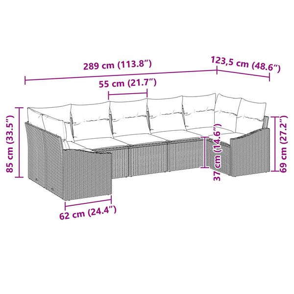 vidaXL Σετ Καναπέ Κήπου 7 pcs Ανοιχτό γκρι Πολυ ράταν