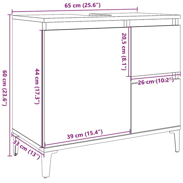 vidaXL ντουλάπι νεροχύτη σκυρόδεμα γκρι 65x33x60cm κατασκευασμένο ξύλο