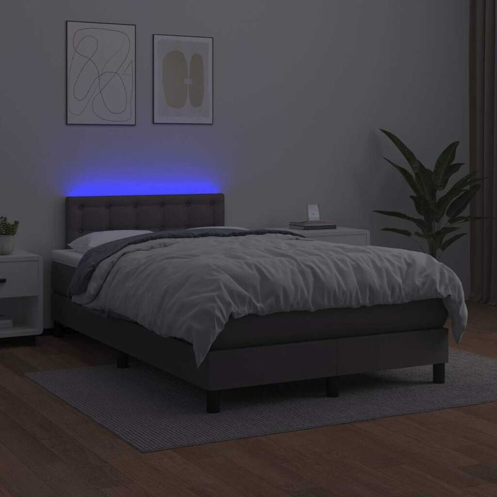 vidaXL Κρεβάτι Boxspring με Στρώμα & LED Γκρι 120x190 εκ. Συνθ. Δέρμα