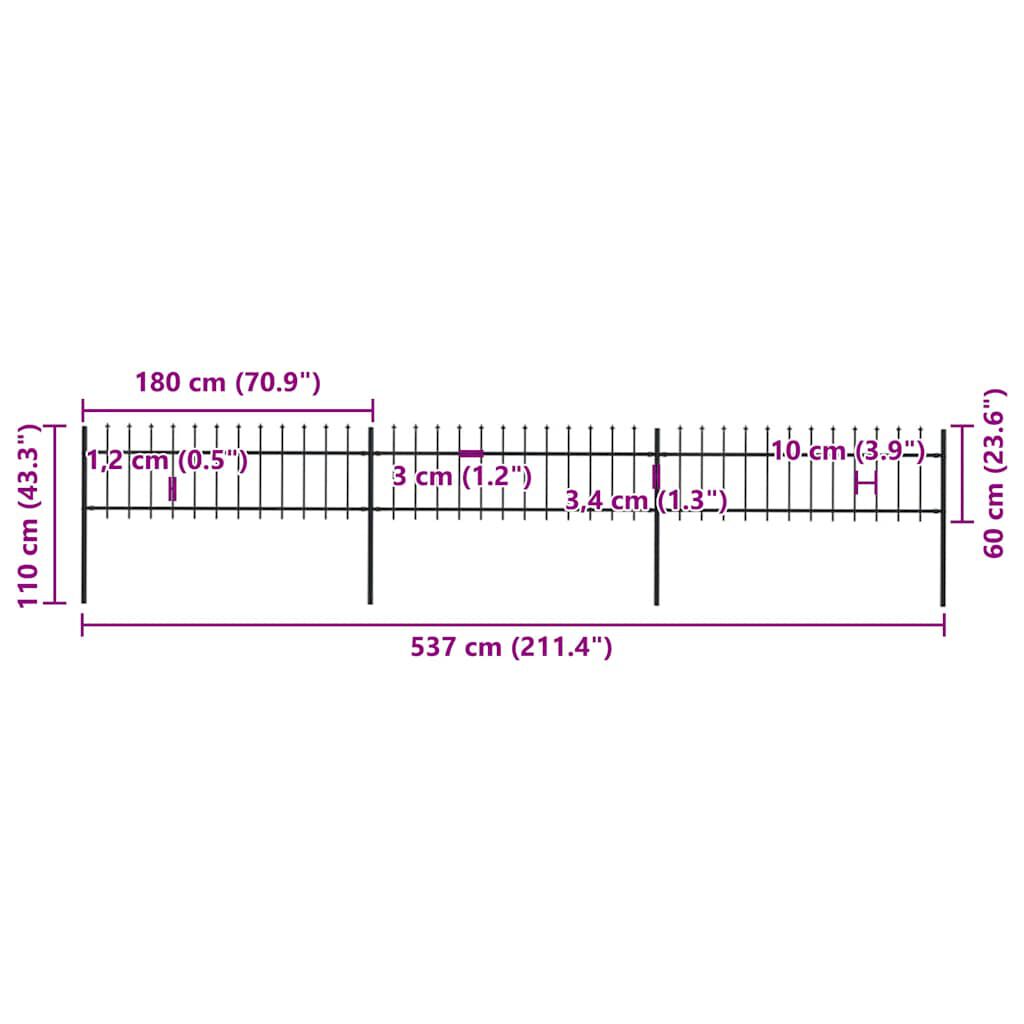 vidaXL Κάγκελα Περίφραξης με Λόγχες Μαύρα 5,1 x 0,6 μ. από Χάλυβα