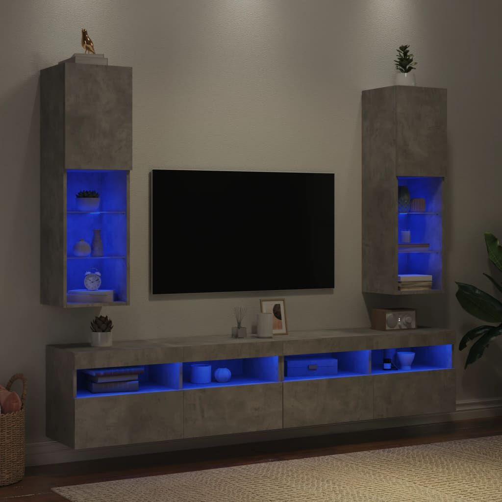 vidaXL Έπιπλα Τηλεόρασης με LED 2 τεμ Γκρι Σκυροδέματος 30,5x30x102εκ.