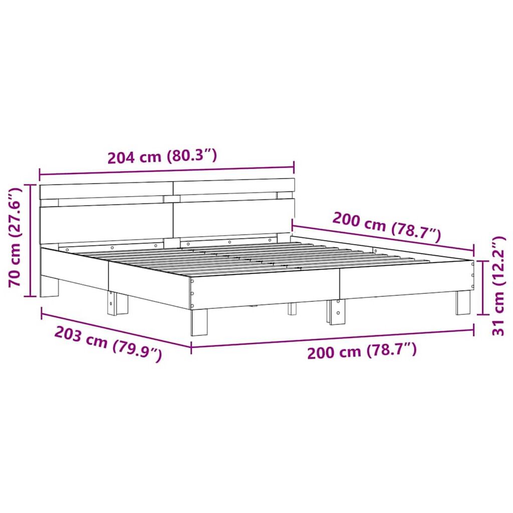 vidaXL Σκελετός Κρεβατιού artisan δρυς 200 x 200 cm Επεξεργασμένο ξύλο