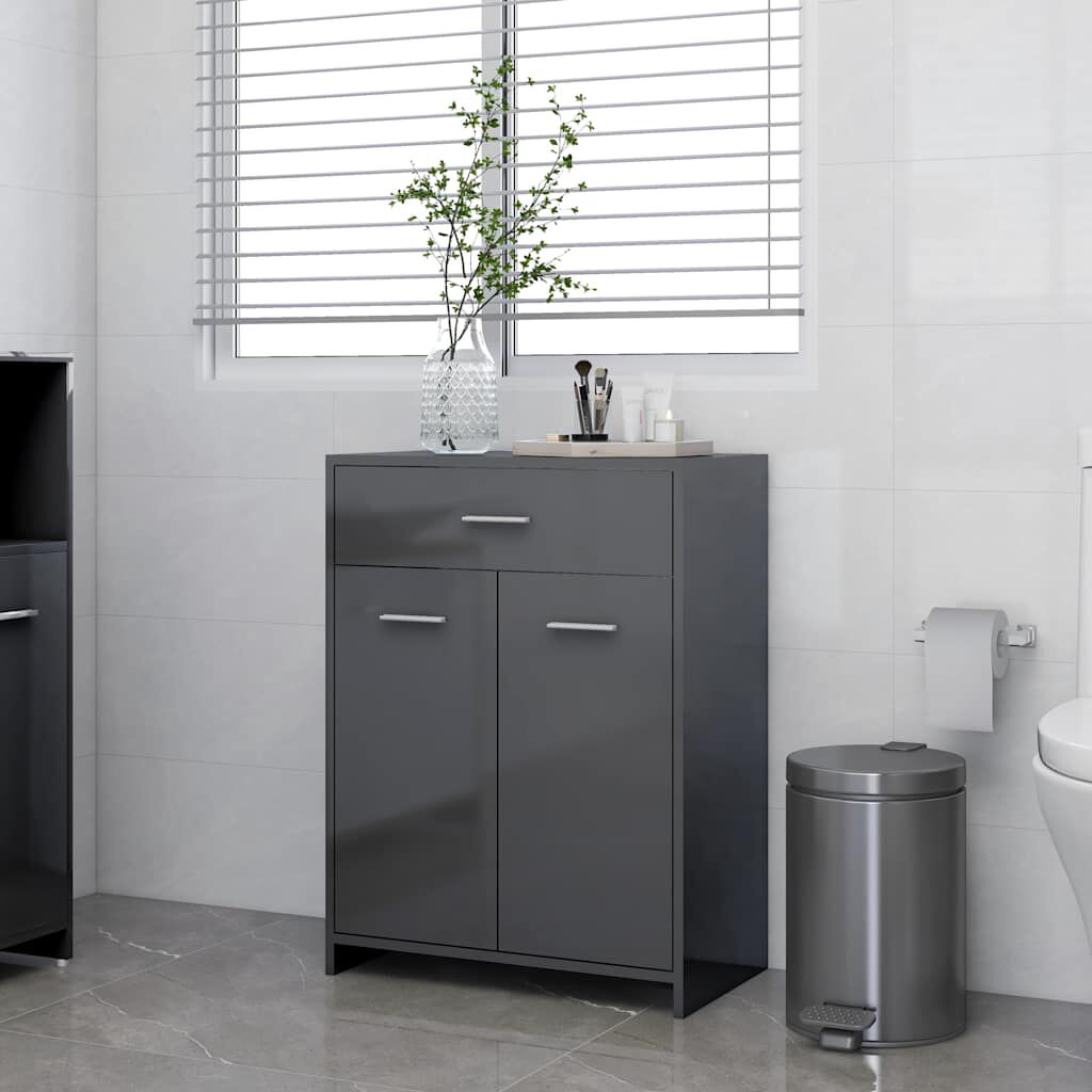 vidaXL Ντουλάπι Μπάνιου Γυαλιστερό Γκρι 60 x 33 x 80 εκ. Μοριοσανίδα