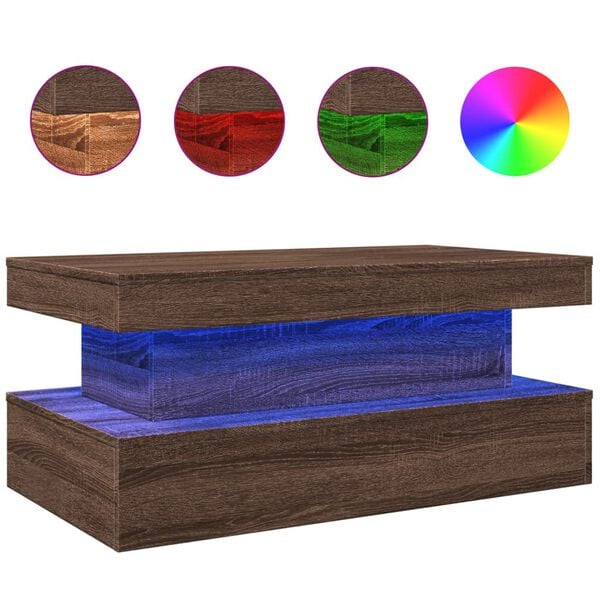 vidaXL Τραπεζάκι Σαλονιού με LED Καφέ Δρυς 90 x 50 x 40 εκ.