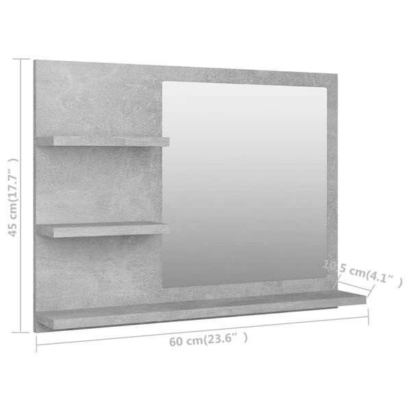 vidaXL Καθρέφτης Μπάνιου Γκρι Σκυροδέματος 60x10,5x45 εκ. Επεξ. Ξύλο