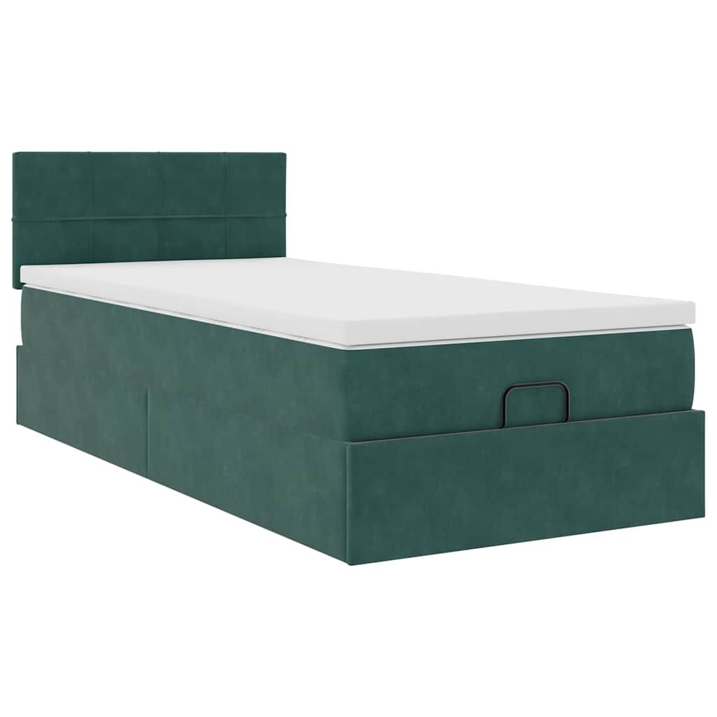 vidaXL Οθωμανικό κρεβάτι με στρώμα & LEDs Dark Green 90x200cm Velvet