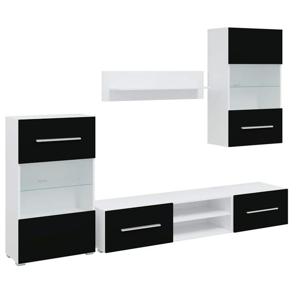 vidaXL Μονάδες τηλεόρασης 5 τεμαχίων με φωτισμό LED Ματ Μαύρο