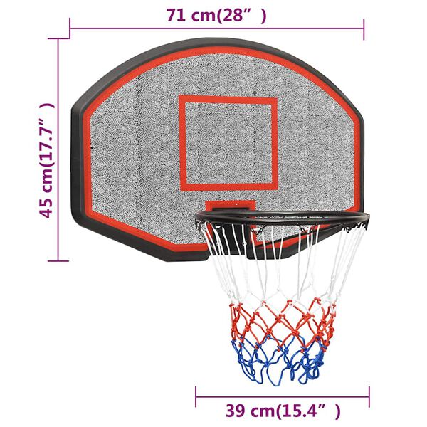 vidaXL Ταμπλό Μπασκέτας Μαύρο 71x45x2 εκ. από Πολυαιθυλένιο