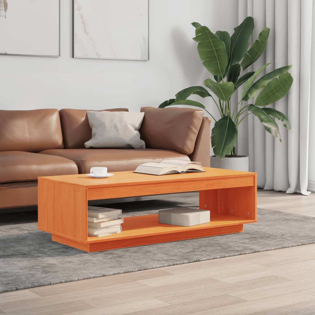 vidaXL Τραπεζάκι Σαλονιού Καφέ Κεριού 110x50x33,5εκ. Μασίφ Ξύλο Πεύκου