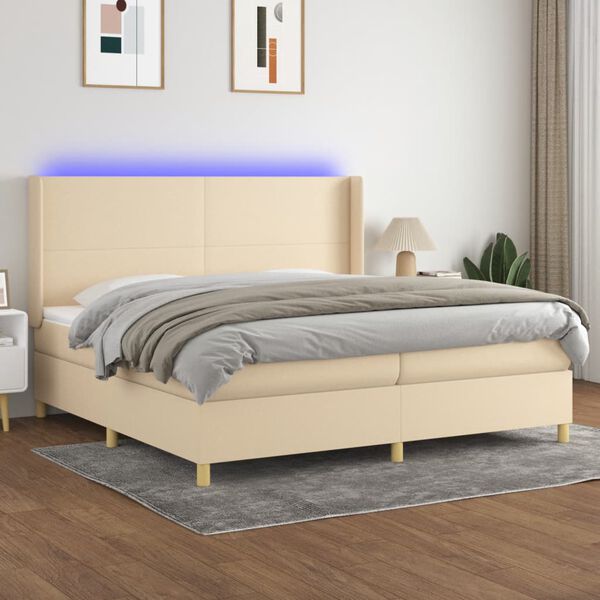 vidaXL &Kappa;&rho;&epsilon;&beta;ά&tau;&iota; Boxspring &mu;&epsilon; &Sigma;&tau;&rho;ώ&mu;&alpha; & LED &Kappa;&rho;&epsilon;&mu; 200x200 &epsilon;&kappa;. &Upsilon;&phi;&alpha;&sigma;&mu;ά&tau;&iota;&nu;&omicron;