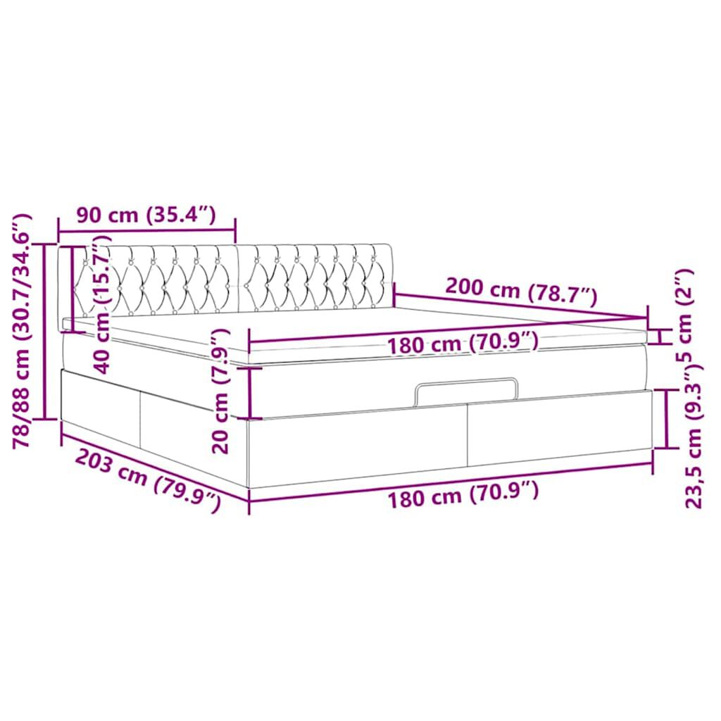 vidaXL Οθωμανικό κρεβάτι με στρώμα ροζ 180x200cm Velvet