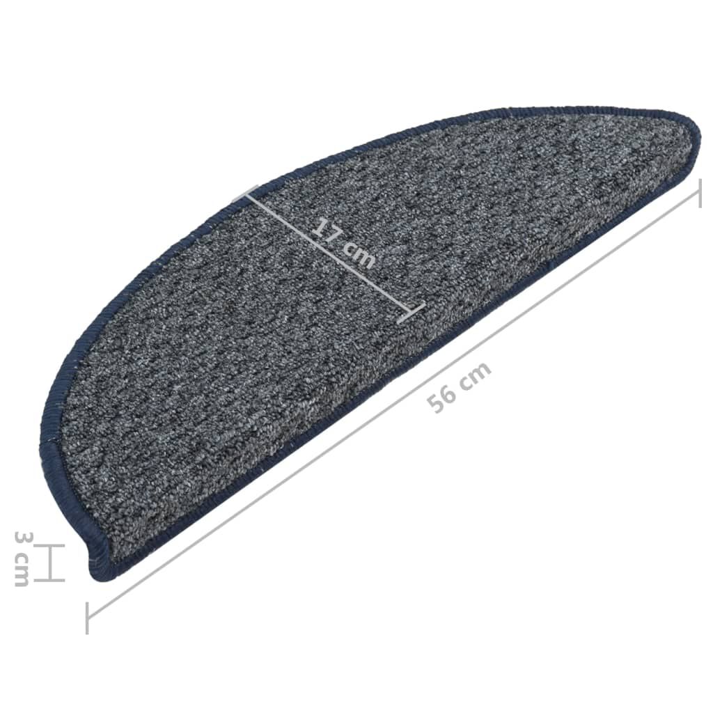 vidaXL Πατάκια Σκάλας Μοκέτα 15 τεμ. Σκούρο Μπλε 56x17x3 εκ.