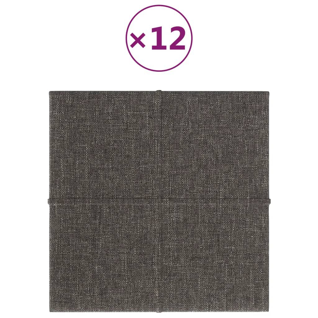 vidaXL Πάνελ Τοίχου 12 τεμ. Σκ. Γκρι 30 x 30 εκ. 1,08 μ² Υφασμάτινα
