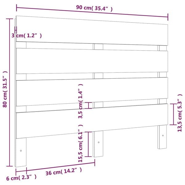 vidaXL Κεφαλάρι Κρεβατιού Λευκό 90 x 3 x 80 εκ. από Μασίφ Ξύλο Πεύκου