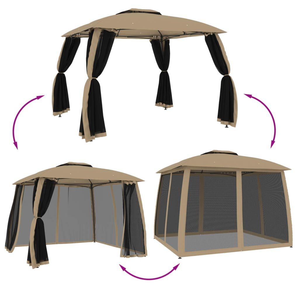 vidaXL Κιόσκι με Διπλούς Τοίχους/Δίχτυ Taupe 2,93x2,93 μ. από Ατσάλι