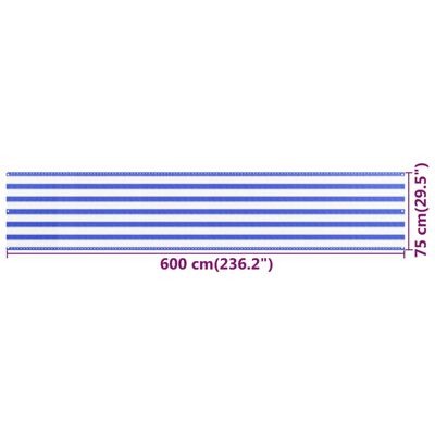 vidaXL Διαχωριστικό Βεράντας Μπλε / Λευκό 75x600 εκ. από HDPE