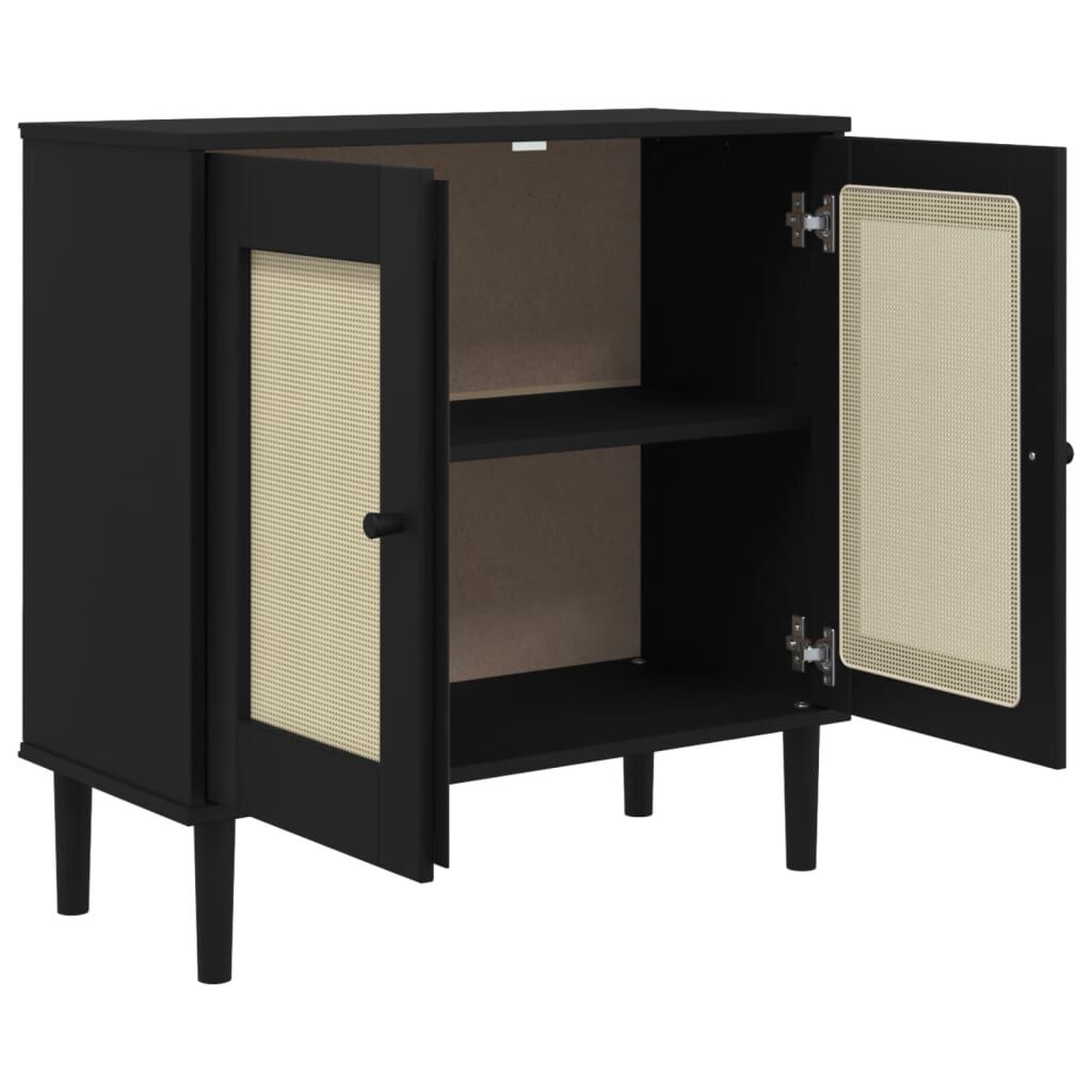 vidaXL Μπουφές SENJA Μαύρο / Ρατάν 80 x 35 x 80 εκ. Μασίφ Ξύλο Πεύκου