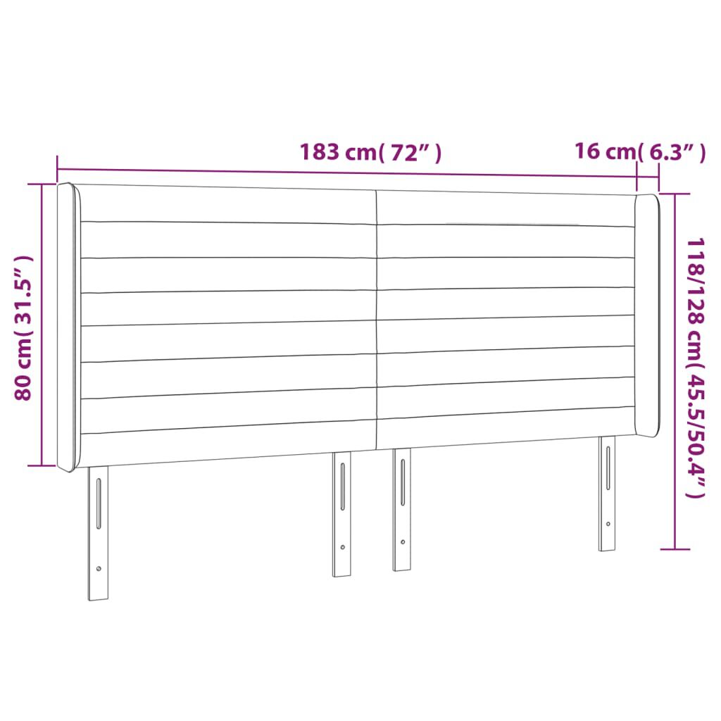 vidaXL Κεφαλάρι Κρεβατιού LED Ανοιχτό Γκρι 183x16x118/128εκ. Βελούδινο