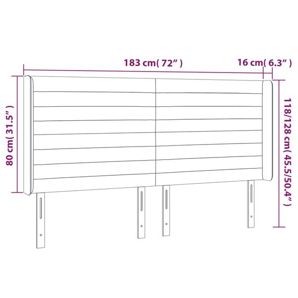 vidaXL Κεφαλάρι Κρεβατιού LED Ανοιχτό Γκρι 183x16x118/128εκ. Βελούδινο