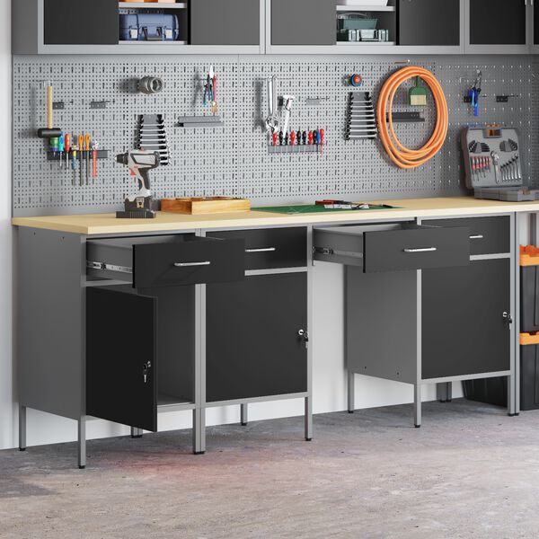 vidaXL Ντουλάπα Εργασίας με συρτάρι 4 pcs Μαύρο 200 x 55 x 85 εκ