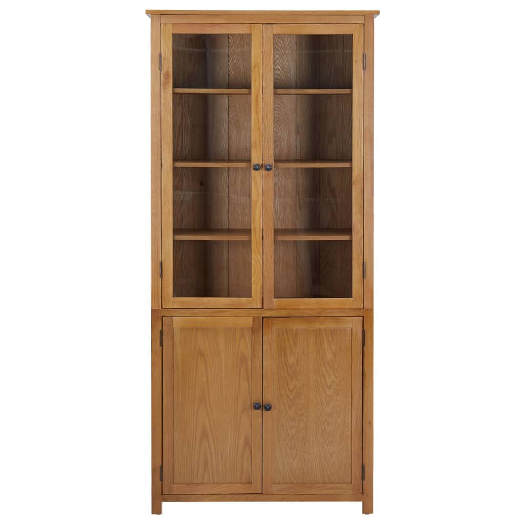 vidaXL Βιβλιοθήκη με 4 Πόρτες 90x35x200 εκ. Μασίφ Ξύλο Δρυός και Γυαλί