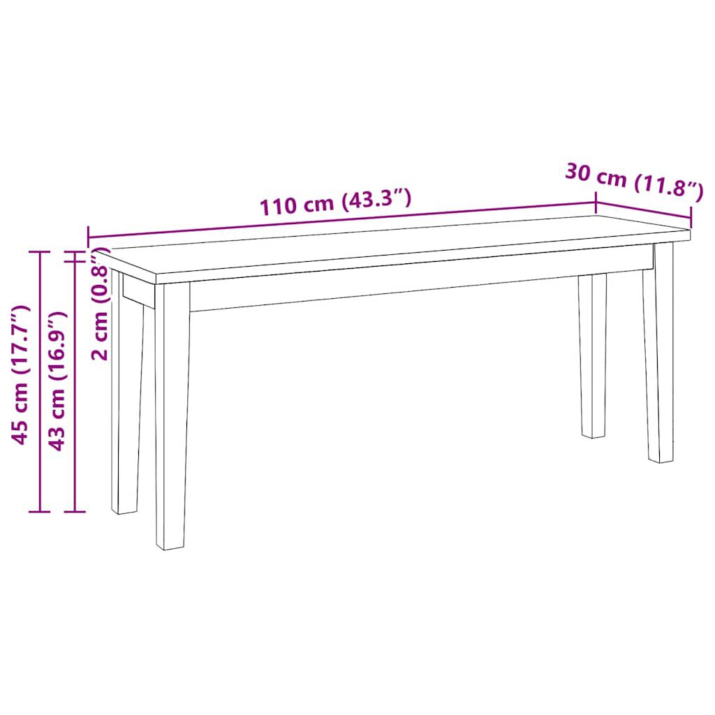 Πάγκος vidaXL 110 cm Λευκό μασίφ ξύλο καουτσούκ