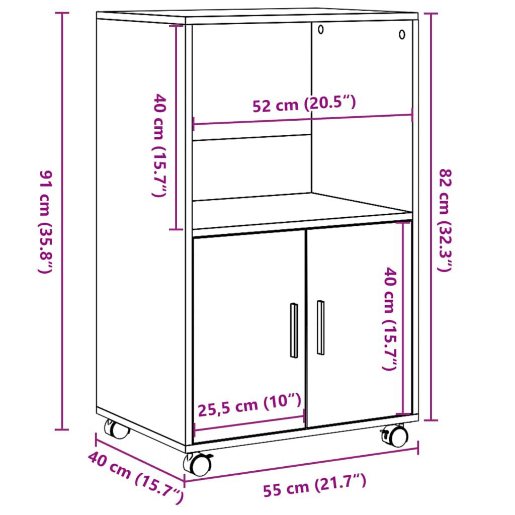vidaXL Ντουλάπι Τροχήλατο Γκρι Σκυρ. 55x40x91 εκ. από Επεξ. Ξύλο