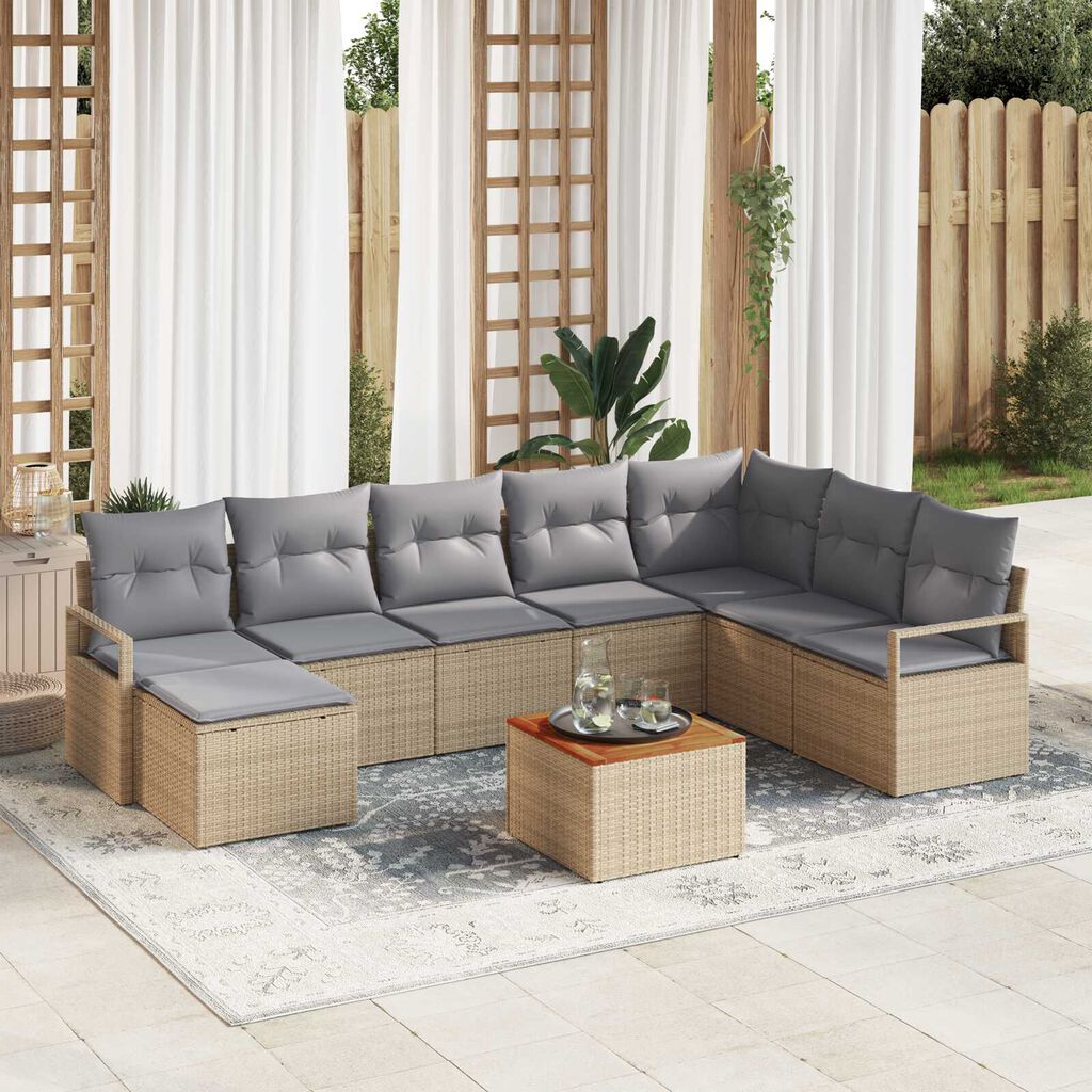 vidaXL Σετ Καναπέ Κήπου 9 pcs μπεζ και ανοιχτό γκρι